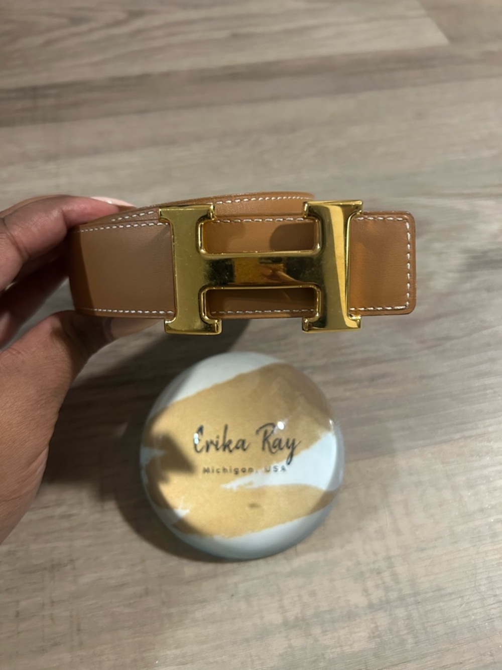 Hermes Tan Leather Belt with Gold H Buckle- Size‎ 70cm - Picture 6 of 10